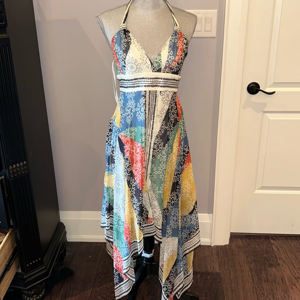 BCBG Max Azria Multicoloured Sequin Trimmed Dress Sz 4